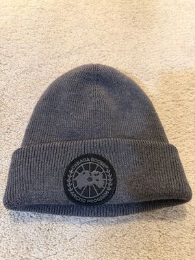 Canada Goose Men's Charcoal Knit Beanie with Arctic Program Patch